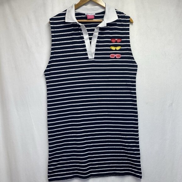 Zara Natacha Paschal Sleeveless Collared Shift Dress Women Medium Navy Stripes - Picture 1 of 16
